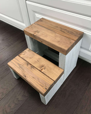 Large Split Step in Rustic White Paint and Special Walnut Stain
