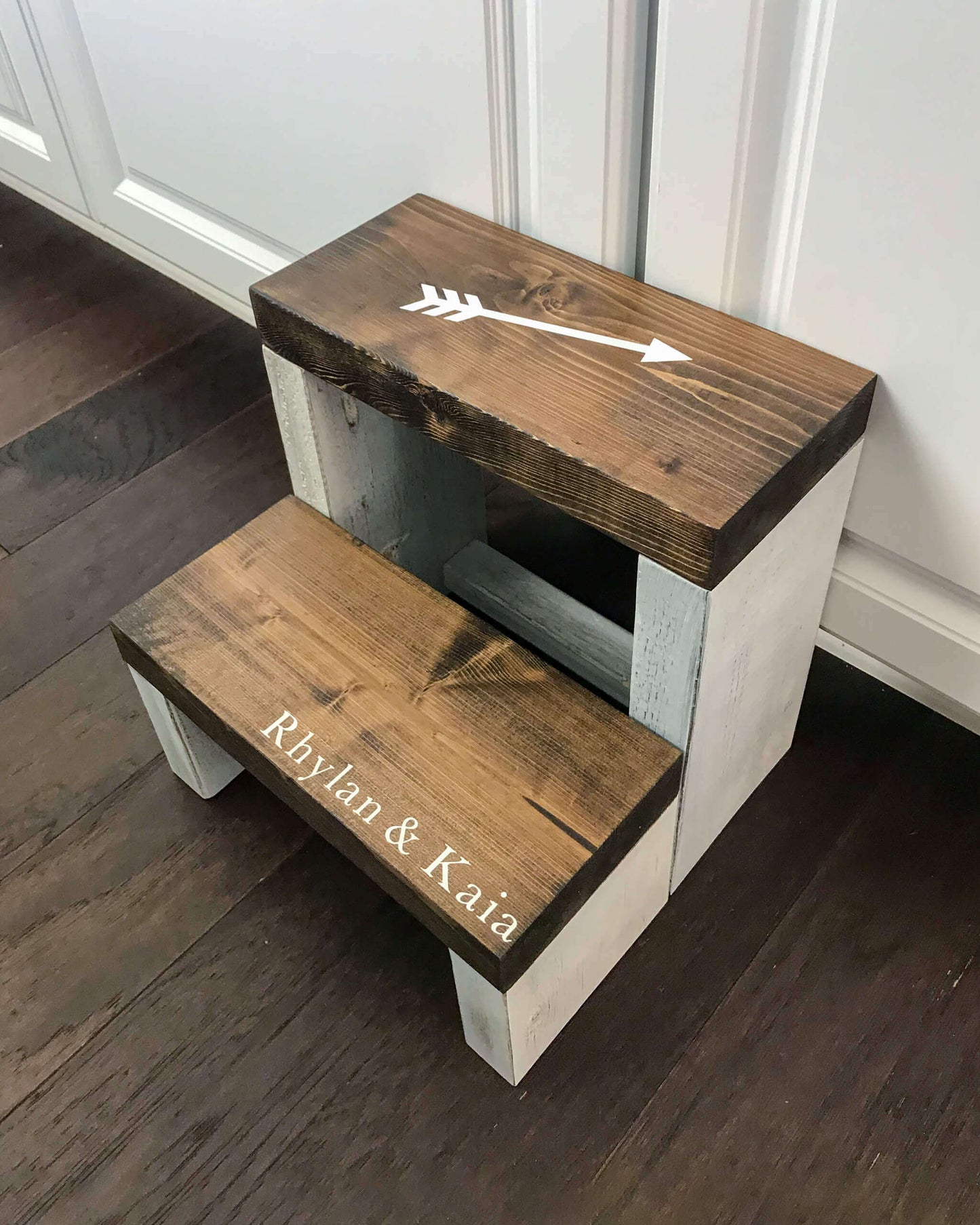 Customized Large Two Step in Rustic Whit Paint and Dark Walnut Stain