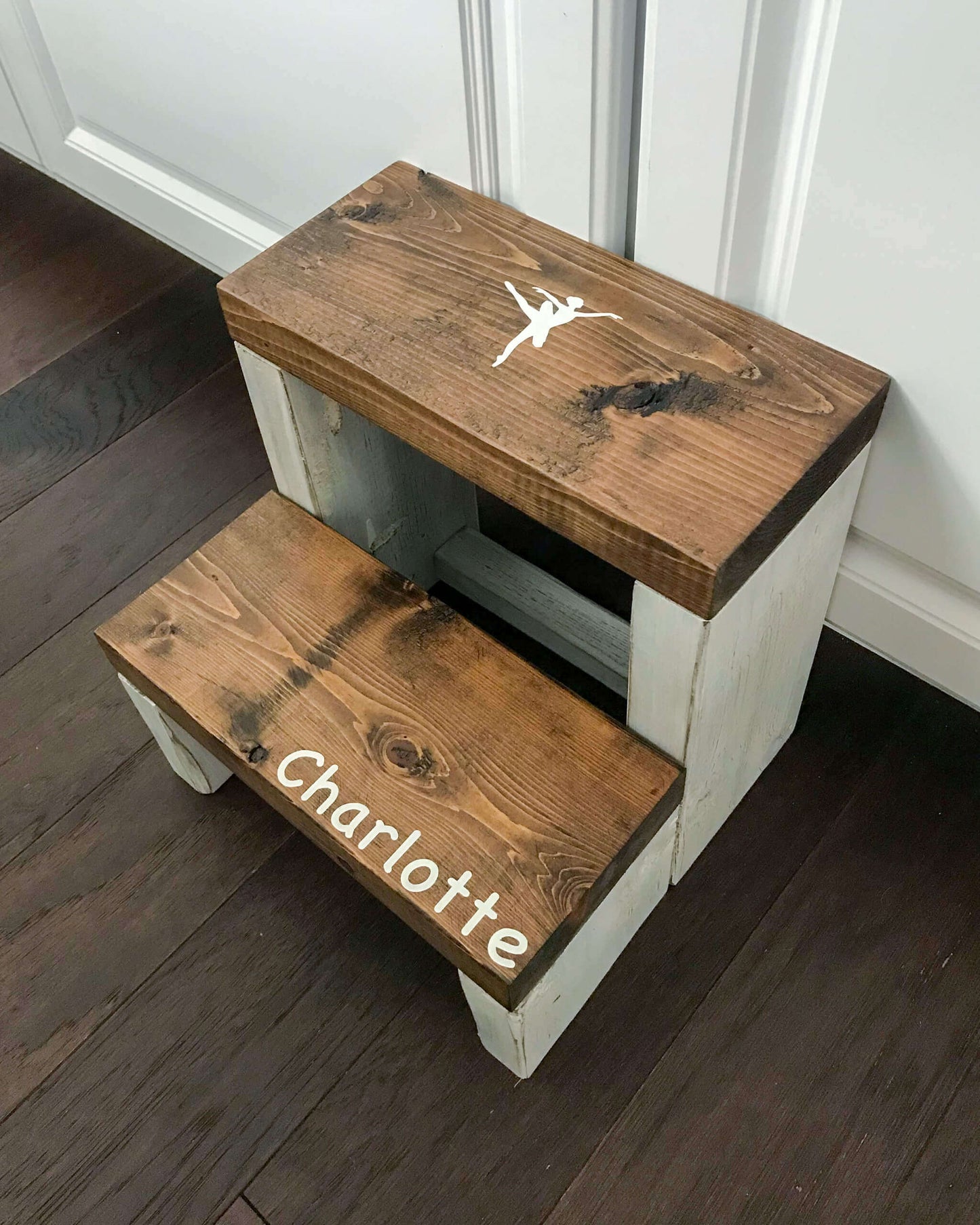 Customized Large Two Step in Rustic Whit Paint and Special Walnut Stain