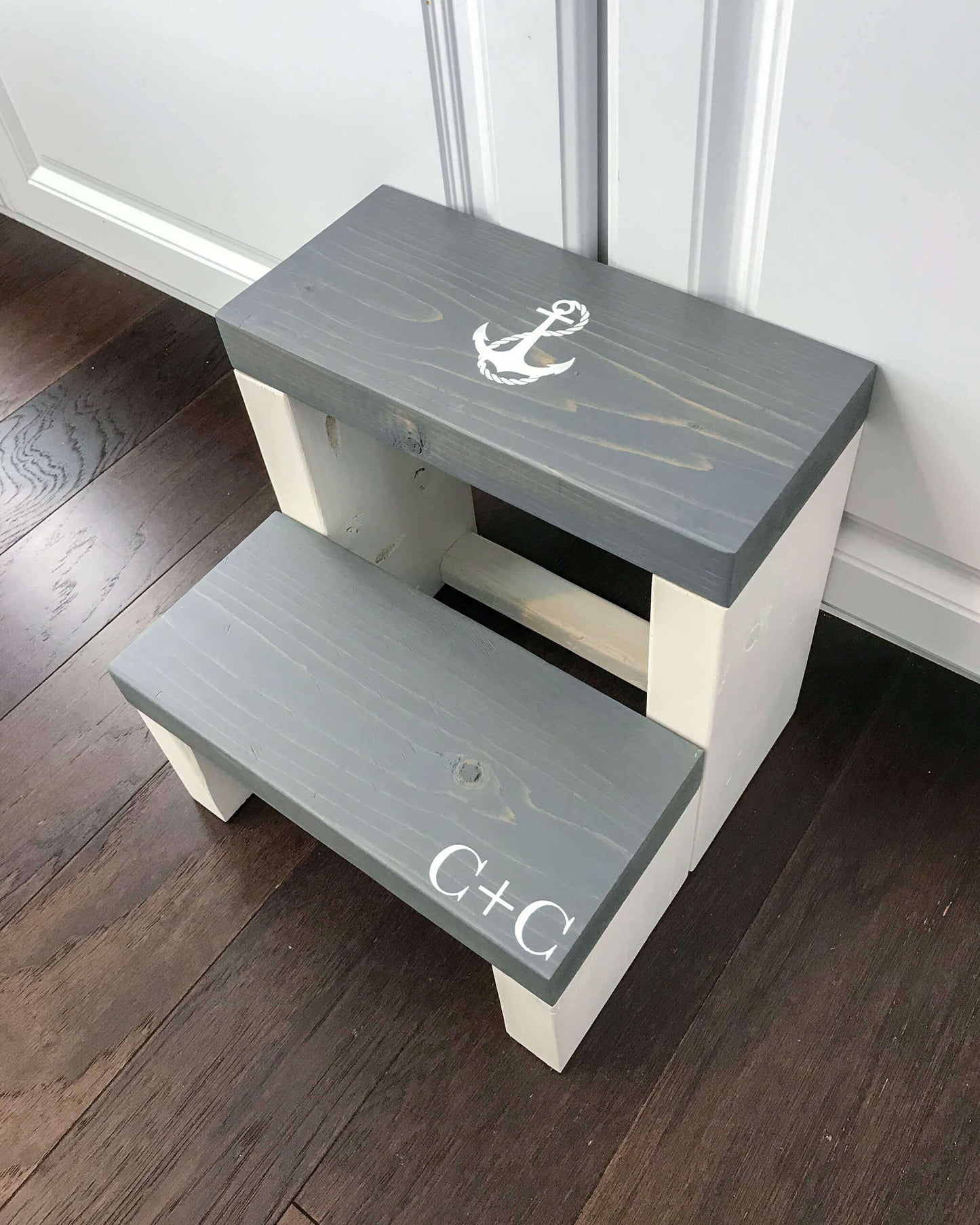 Customized Large Two Step in Lion White Paint and Weathered Gray Stain