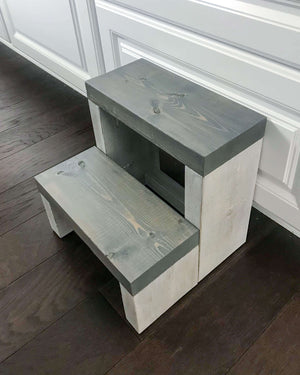 Large Two Step in Rustic White Paint and Weathered Gray Stain