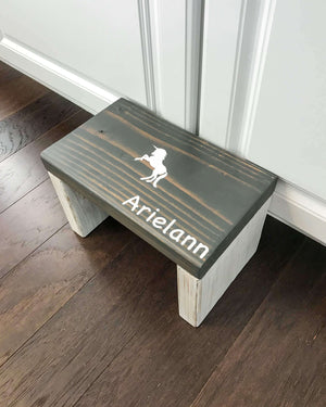 Customized Single Step in Rustic White Paint and Carbon Gray Stain