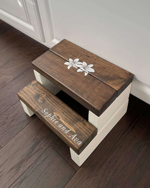 Customized Split Top Two Step in Lion White Paint and Dark Walnut Stain