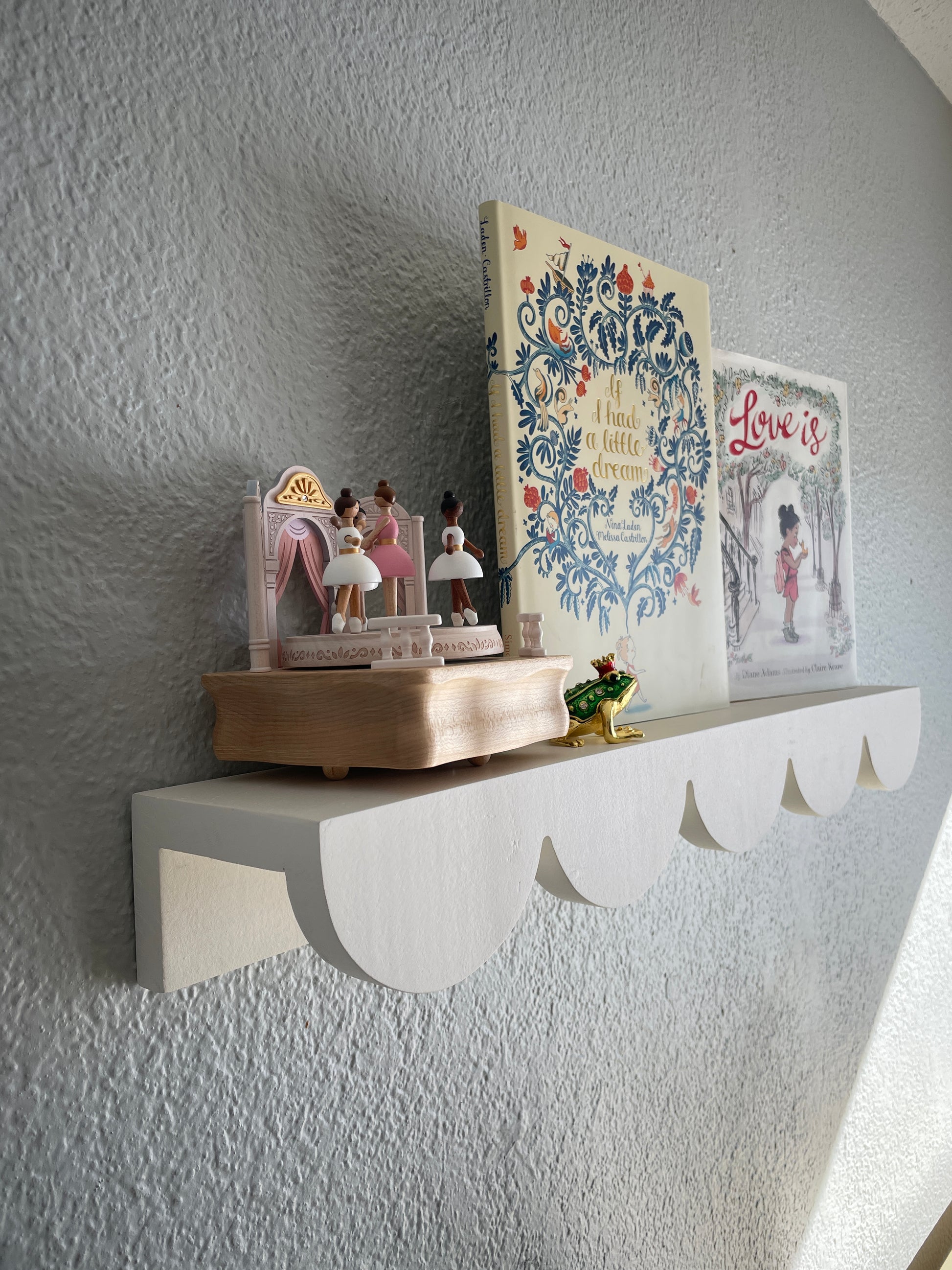 Scalloped Shelf, White Shelf, Wall Mounted Shelf, Book Shelf, Wall Mounted Shelf with Books, Flush Mounted Shelf