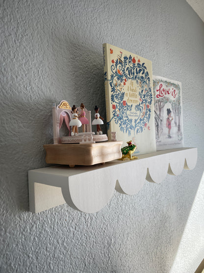 Scalloped Shelf, White Shelf, Wall Mounted Shelf, Book Shelf, Wall Mounted Shelf with Books, Flush Mounted Shelf