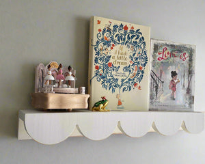 Scalloped Shelf, White Shelf, Wall Mounted Shelf, Book Shelf, Wall Mounted Shelf with Books, Flush Mounted Shelf