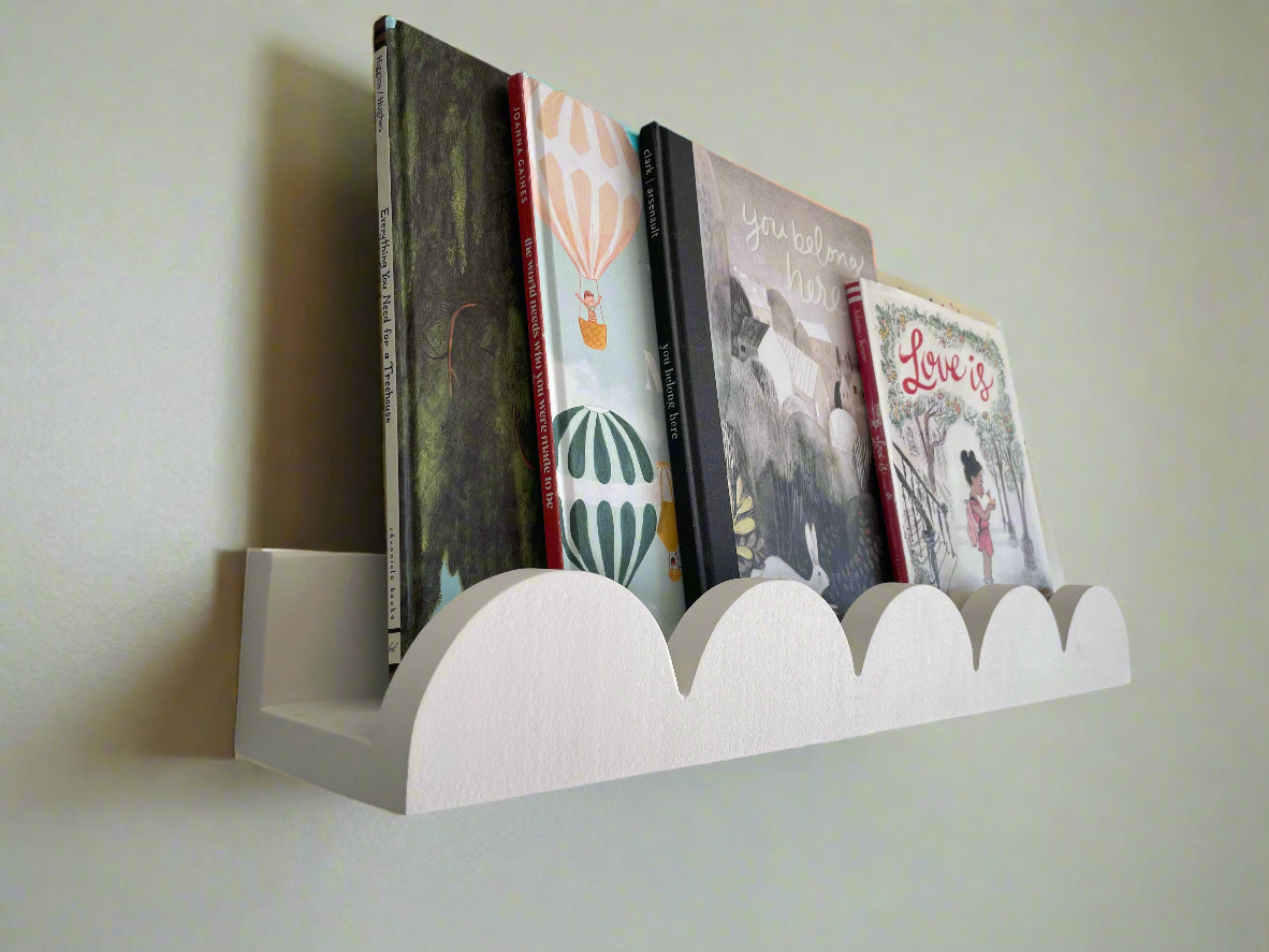 Scalloped Shelf, White Shelf, Wall Mounted Shelf, Book Shelf, Wall Mounted Shelf with Books, Flush Mounted Shelf