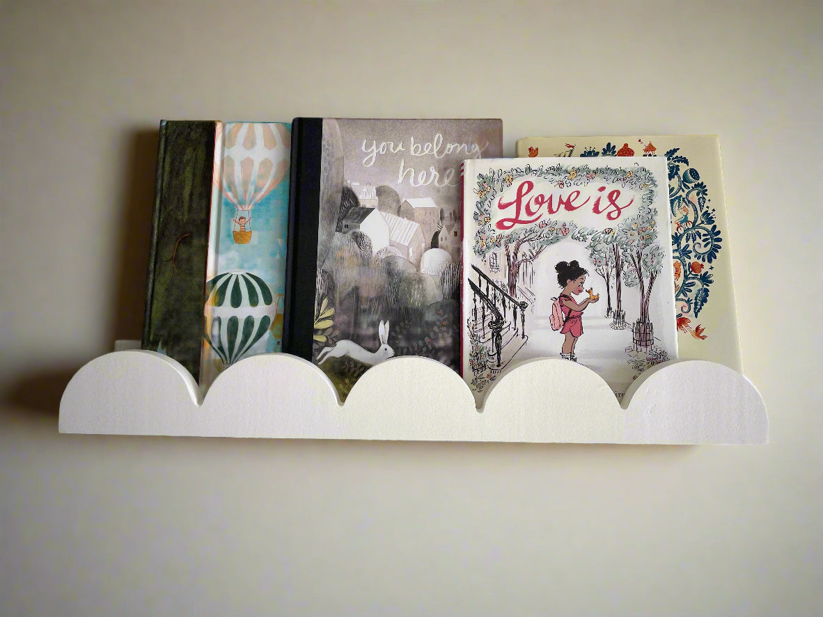 Scalloped Shelf, White Shelf, Wall Mounted Shelf, Book Shelf, Wall Mounted Shelf with Books, Flush Mounted Shelf