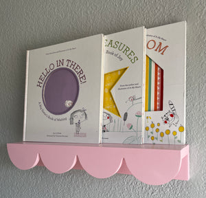 Scalloped Shelf, Pink Shelf, Wall Mounted Shelf, Book Shelf, Wall Mounted Shelf with Books, Flush Mounted Shelf