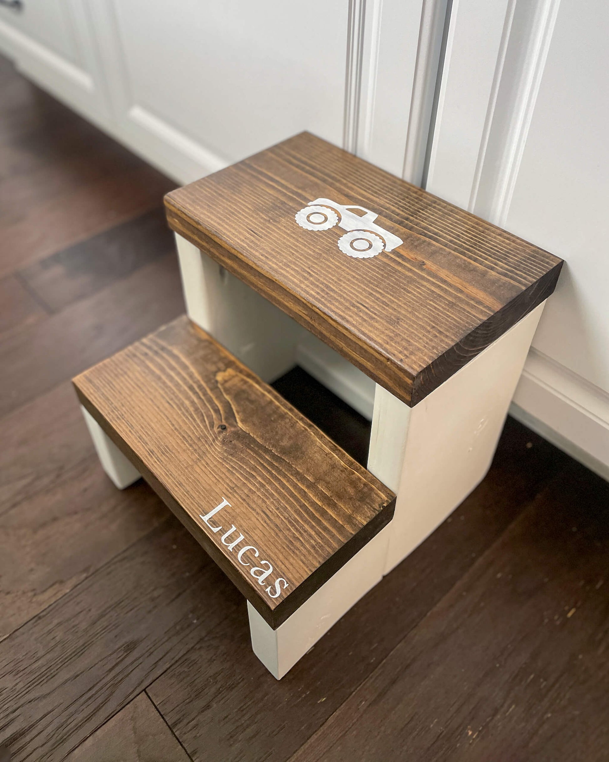 Customized Extra Large Two Step in Lion White Paint and Special Walnut