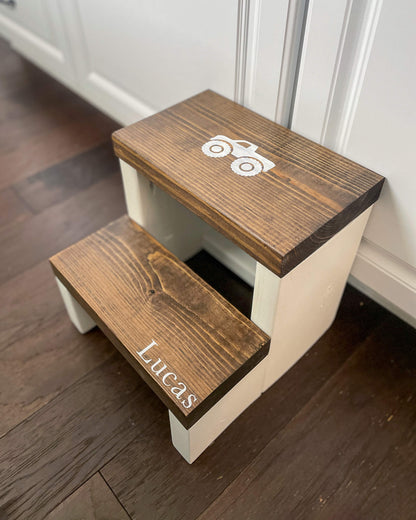Customized Extra Large Two Step in Lion White Paint and Special Walnut