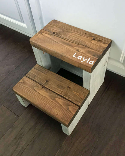 Customized Large Split Step in Rustic White Paint and Dark Walnut Stain