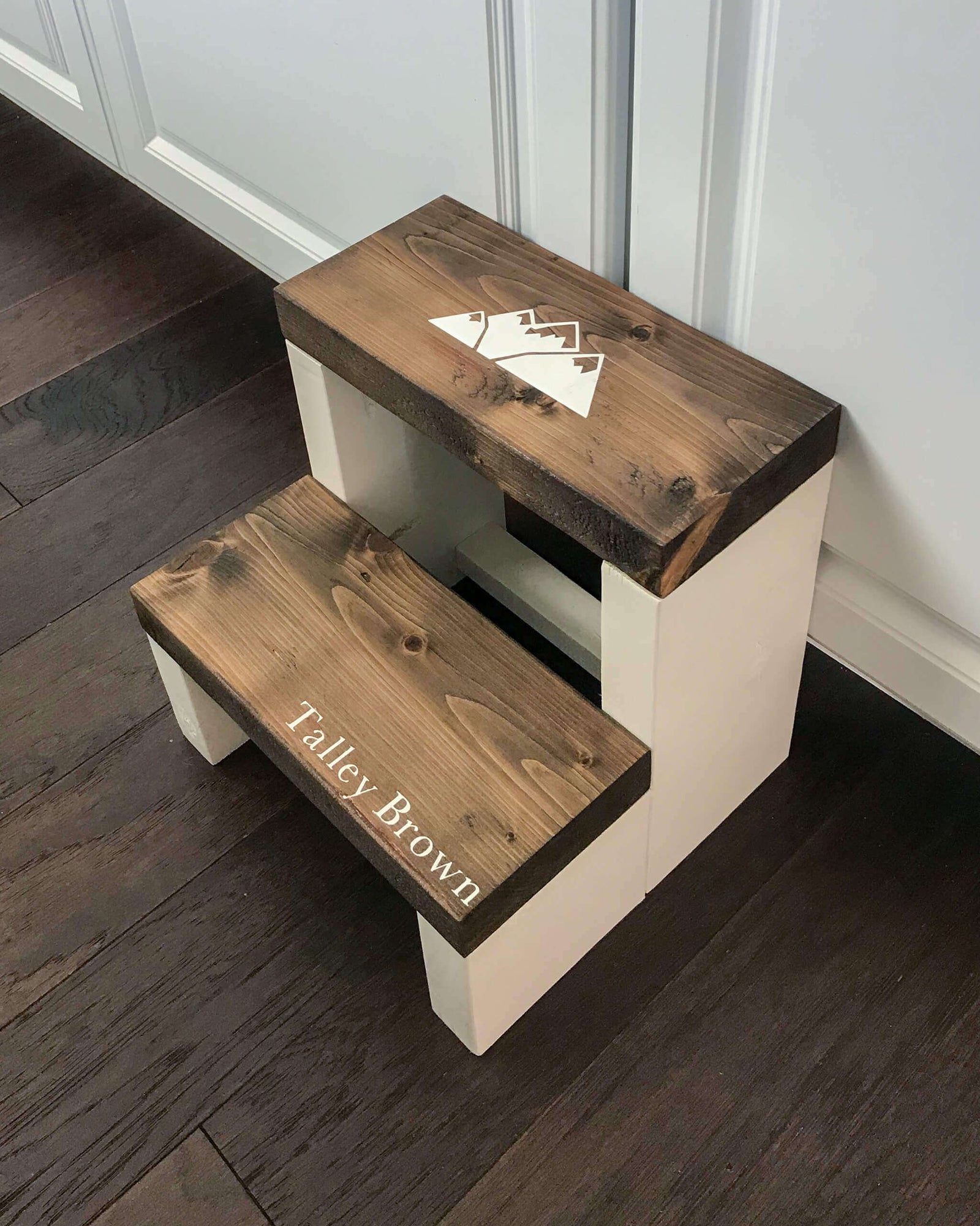 Customized Large Two Step in Rustic Whit Paint and Dark Walnut Stain