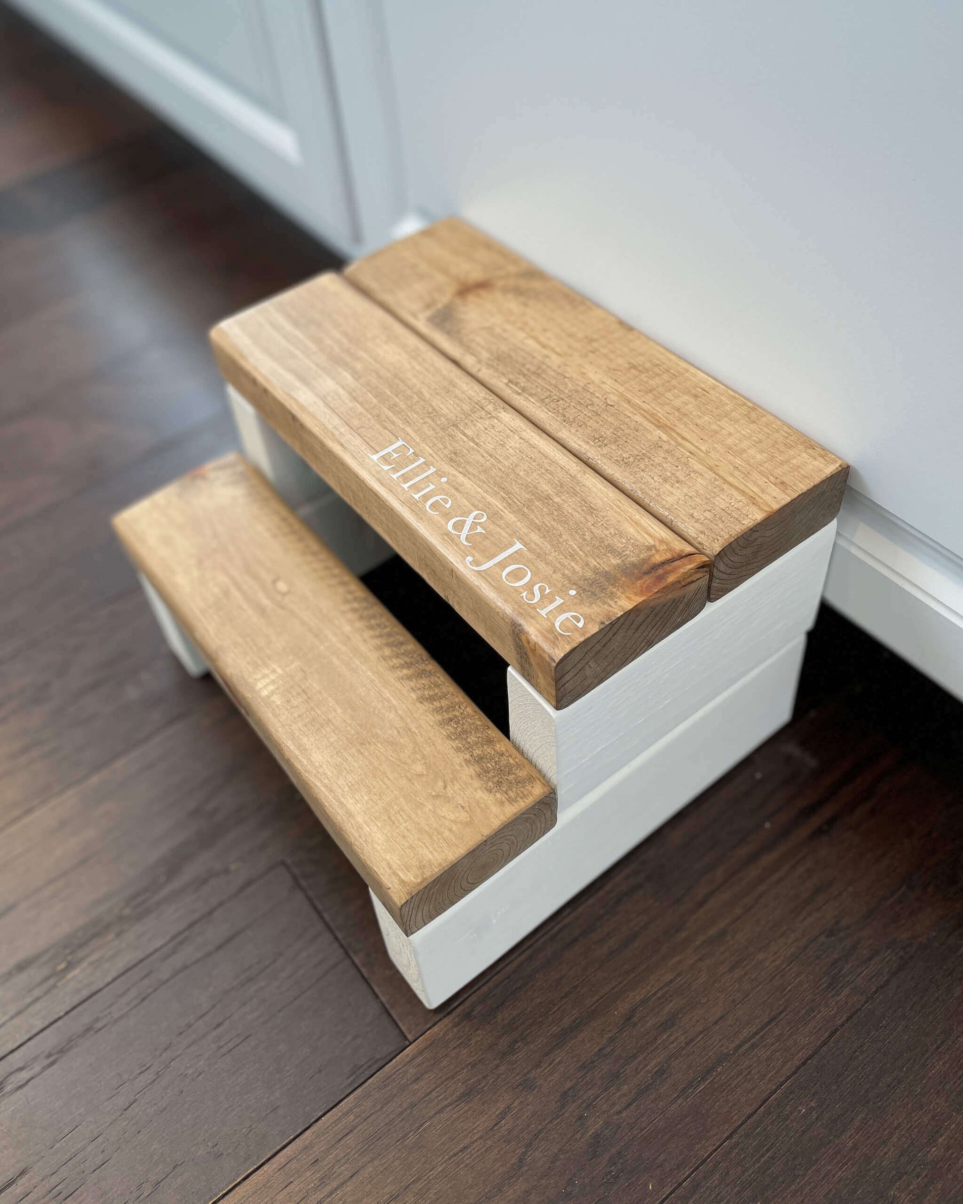 Customized Split Top Two Step in Lion White Paint and Special Walnut Stain
