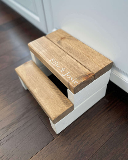 Customized Split Top Two Step in Lion White Paint and Special Walnut Stain