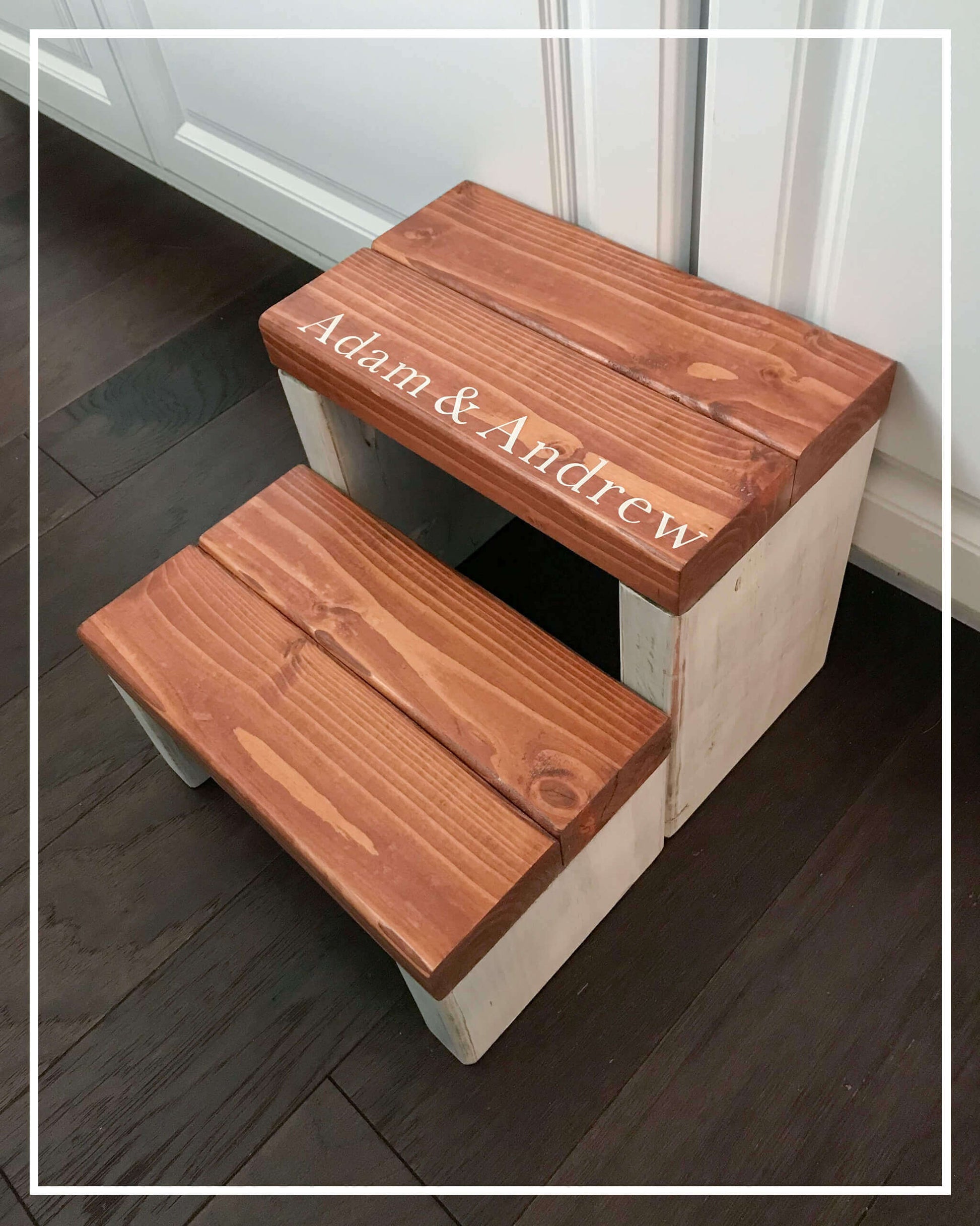 Customized Standard Split Step in Rustic White Paint and Red Oak Stain