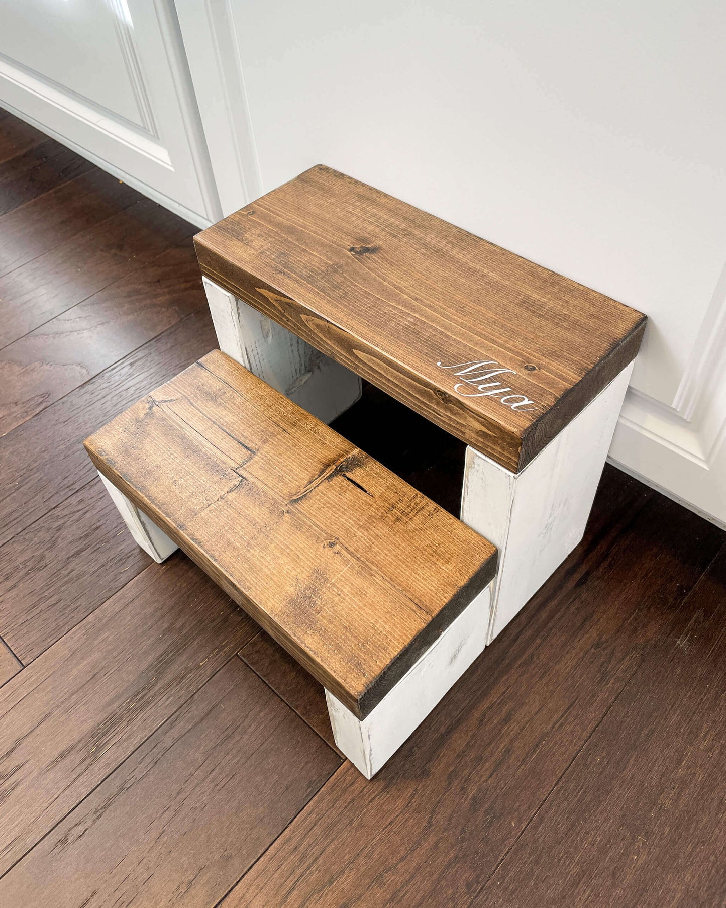 Customized Standard Two Step in Rustic White Stain and Special Walnut Stain