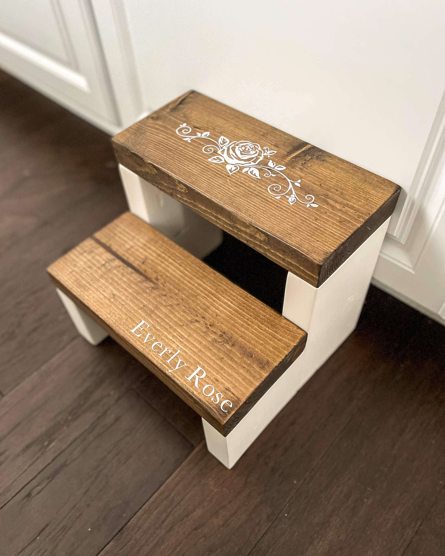 Customized Standard Two Step in Lion White Paint and Special Walnut Stain