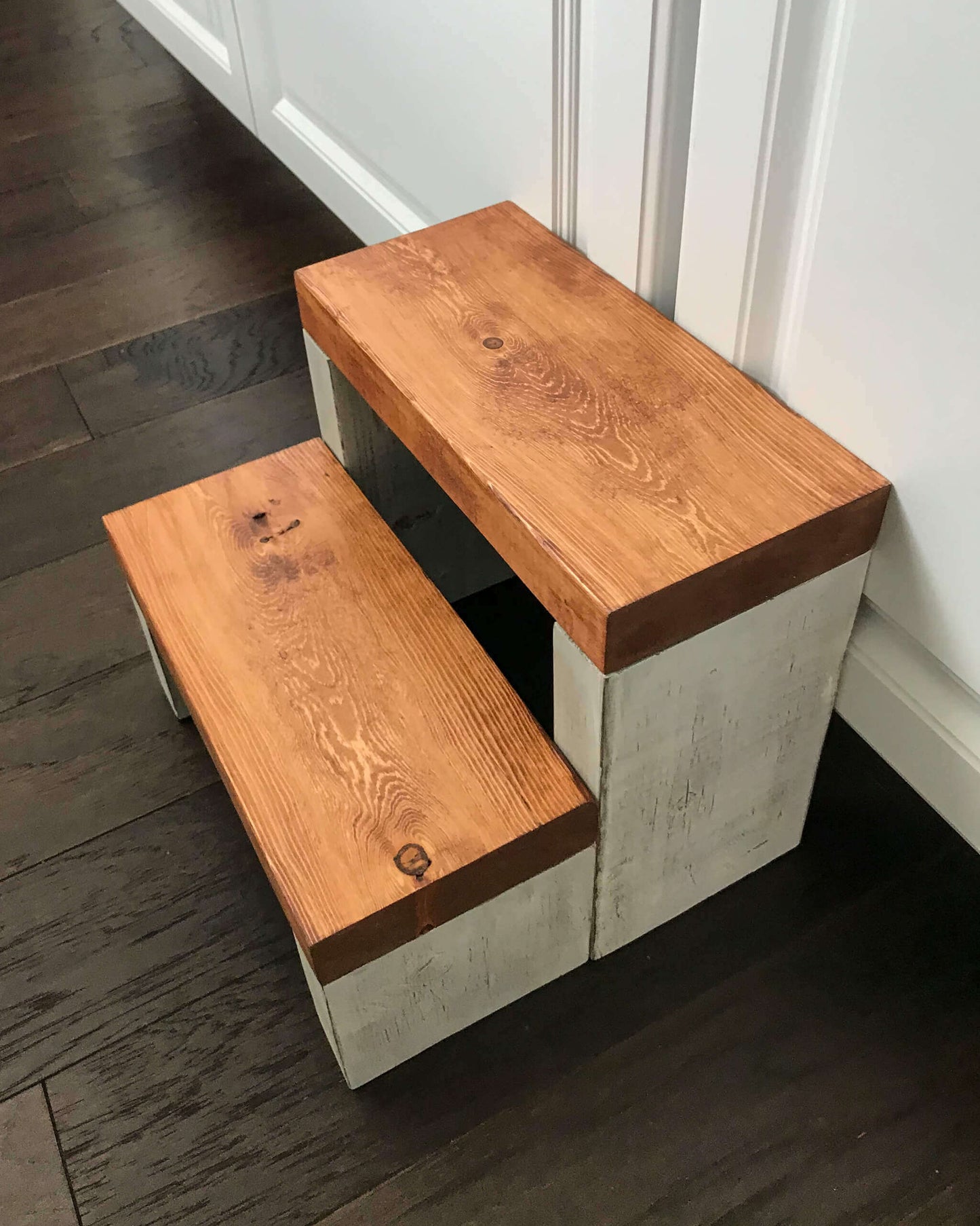 Standard Two Step in Rustic White Paint and Red Oak Stain