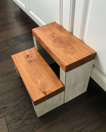 Standard Two Step in Rustic White Paint and Red Oak Stain