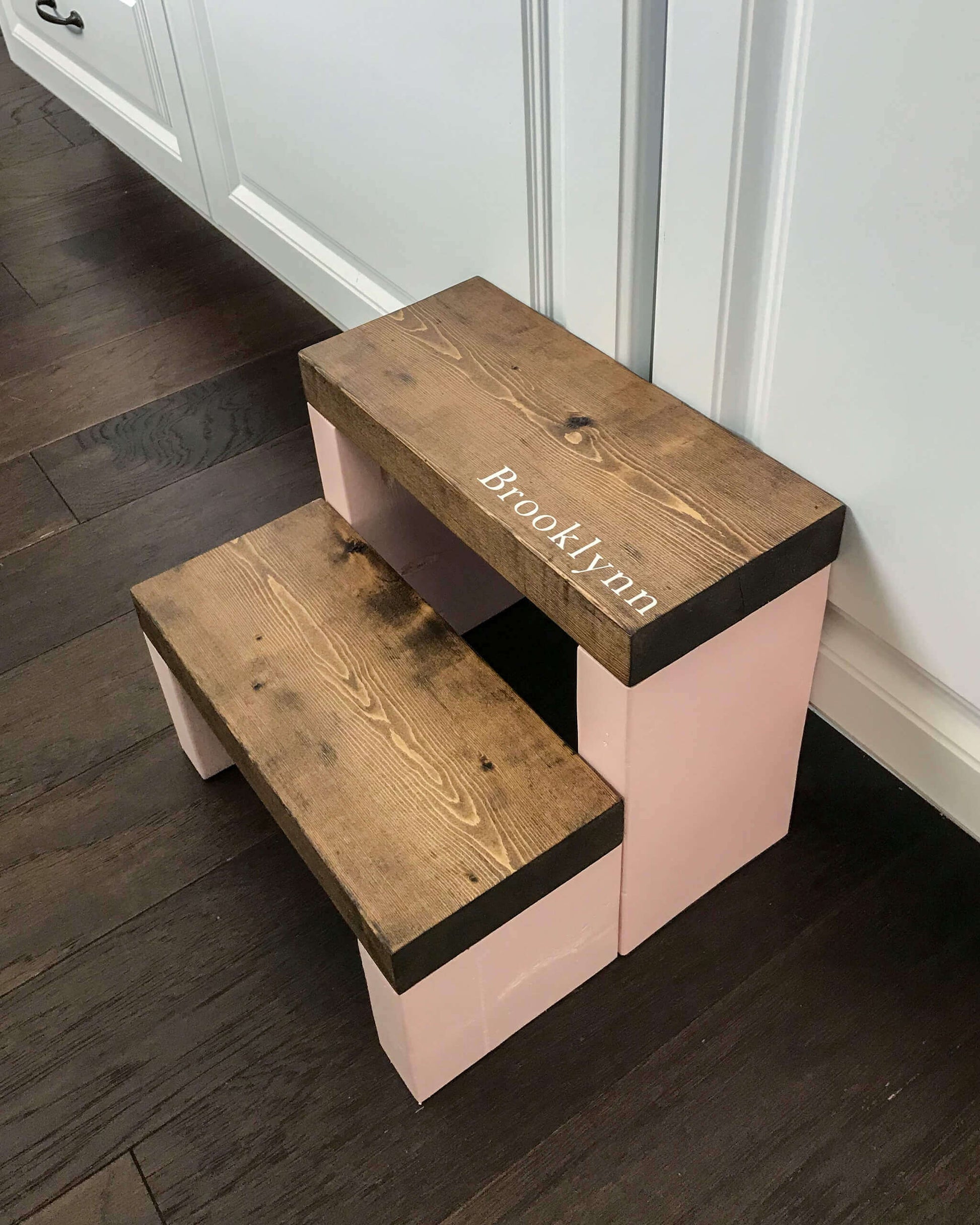 Customized Standard Two Step in Sweetheart Paint and Dark Walnut Stain