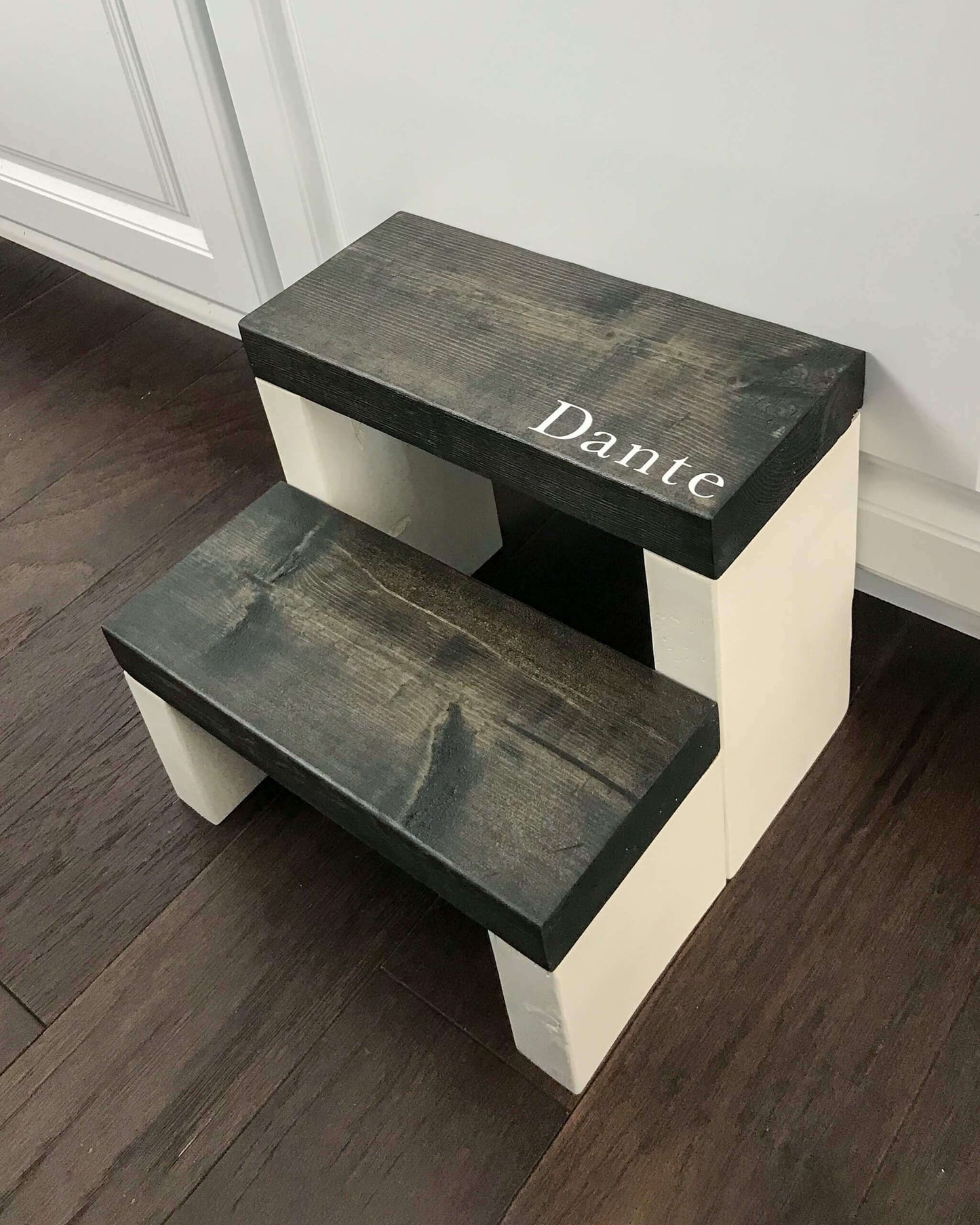 Customized Standard Two Step in Lion White Paint and Ebony Stain