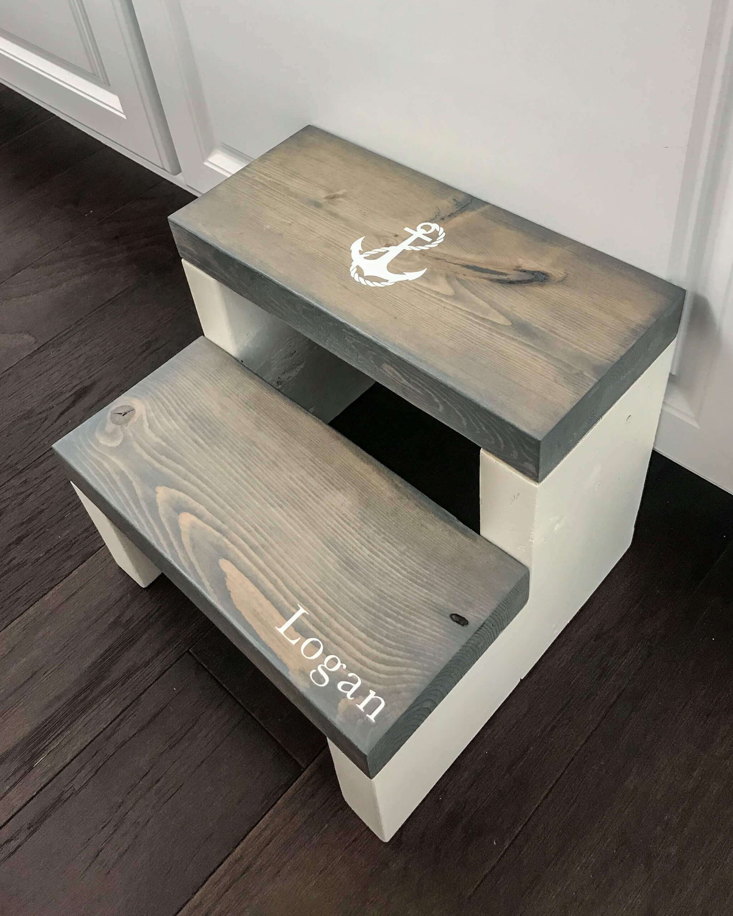 Customized Standard Two Step in Lion White Paint and Weathered Gray Stain
